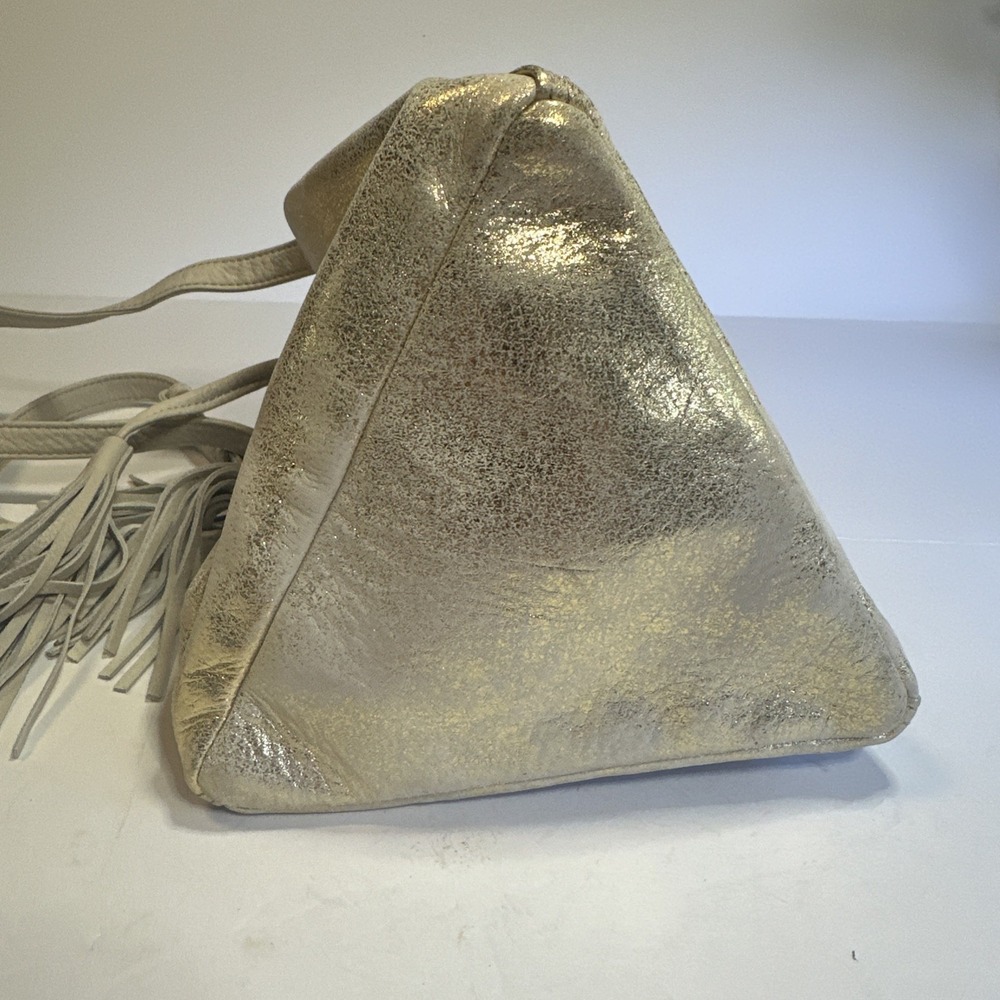 HOBO Original Metallic Gold Triangle Crossbody Bucket Bag - Picture 7 of 9